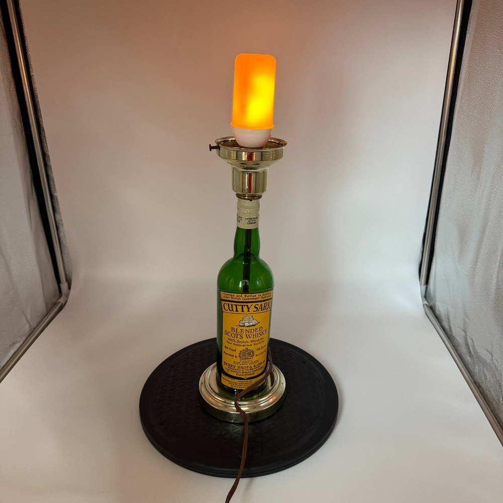WORKS! Vintage Cutty Sark Blended Whisky Bottle Lamp Green Glass Bar Decor
